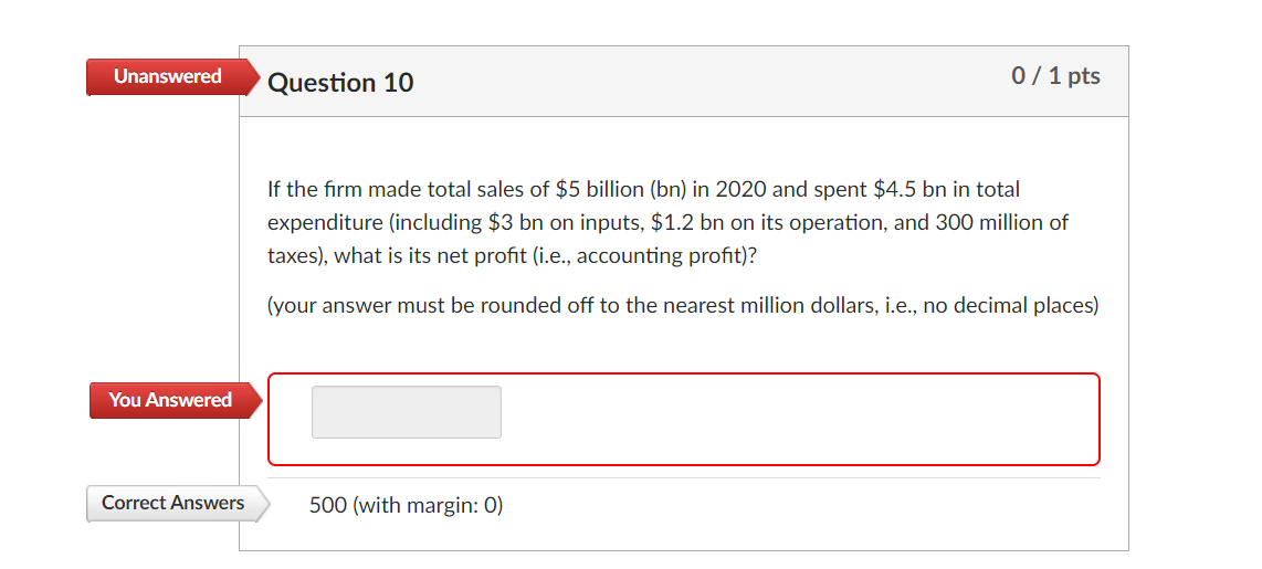 Solved Unanswered Question 10 0/ 1 pts If the firm made | Chegg.com