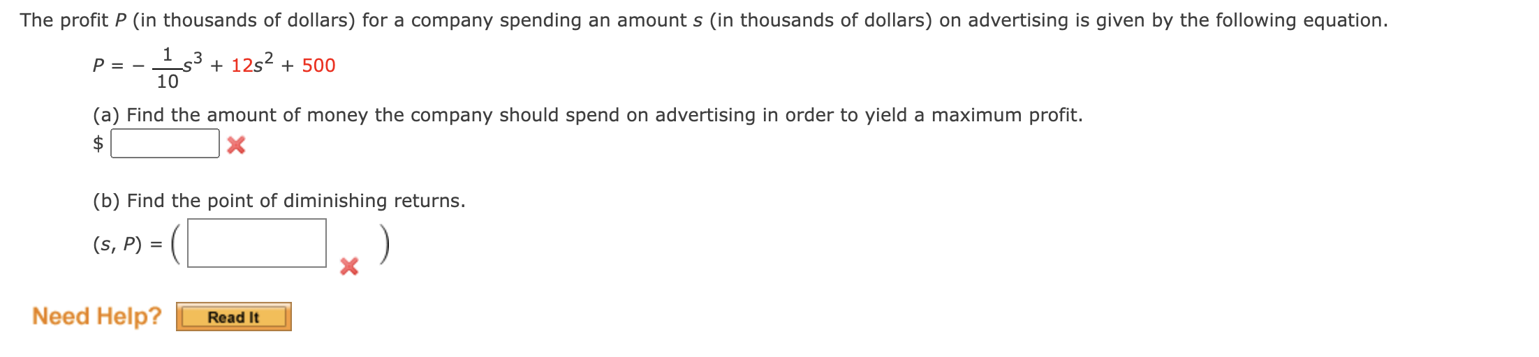 Solved The Profit P (in Thousands Of Dollars) For A Company | Chegg.com