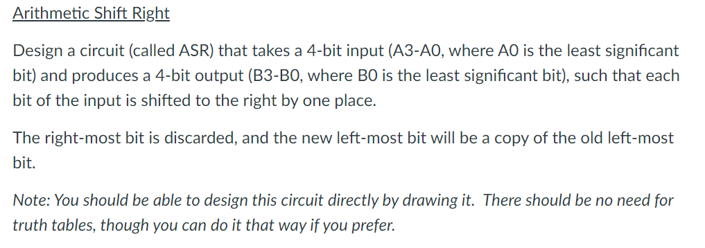 Solved Arithmetic Shift Left Design a circuit (called ASL) | Chegg.com