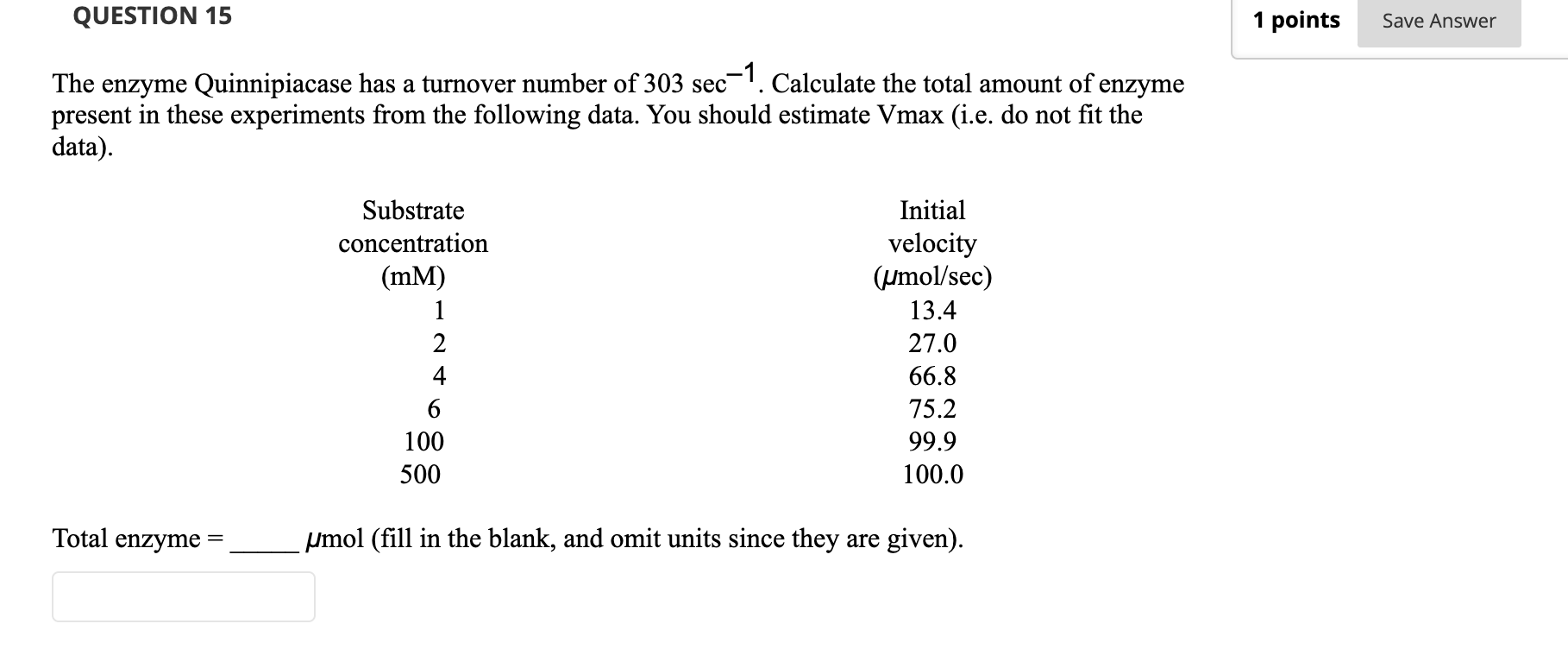Solved QUESTION 15 1 points Save Answer The enzyme