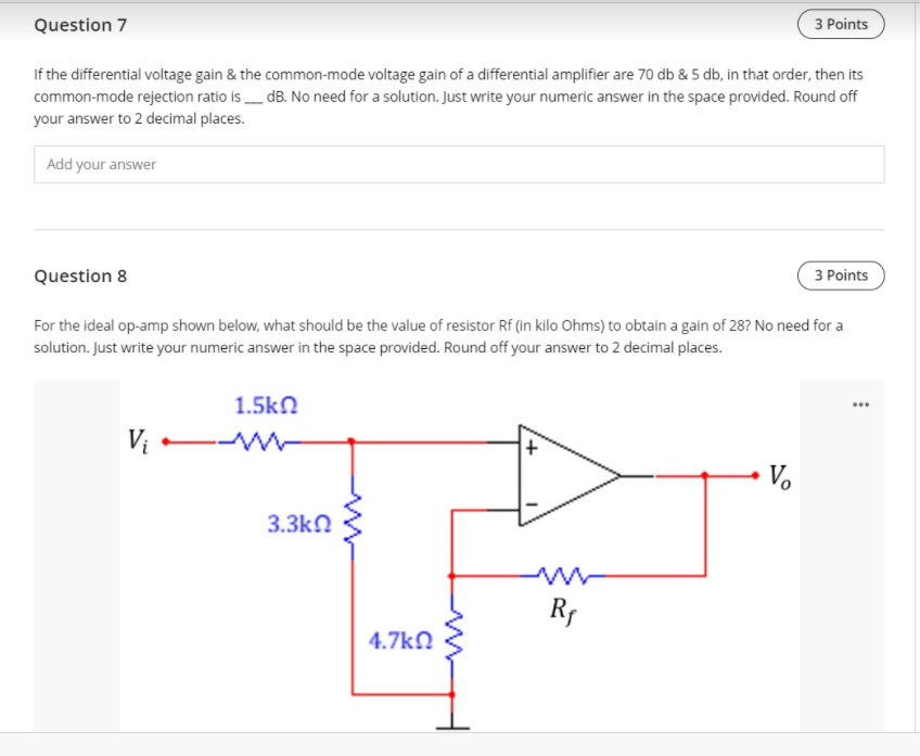 Solved Question 7 3 Points If the differential voltage gain