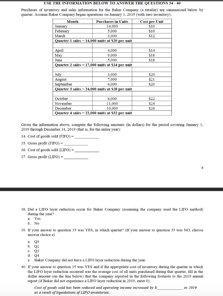 Solved USE THE INFORMATION BELOW TO ANSWER THE QUESTIONS 34