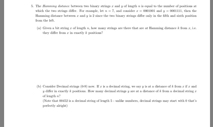 Solved 5 The Hamming Distance Between Two Binary Strings