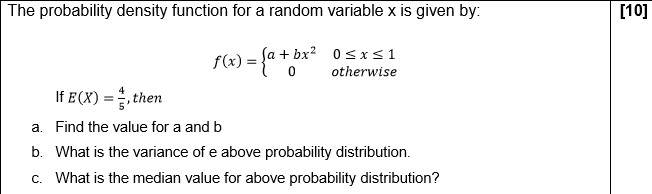 Solved The probability density function for a random | Chegg.com