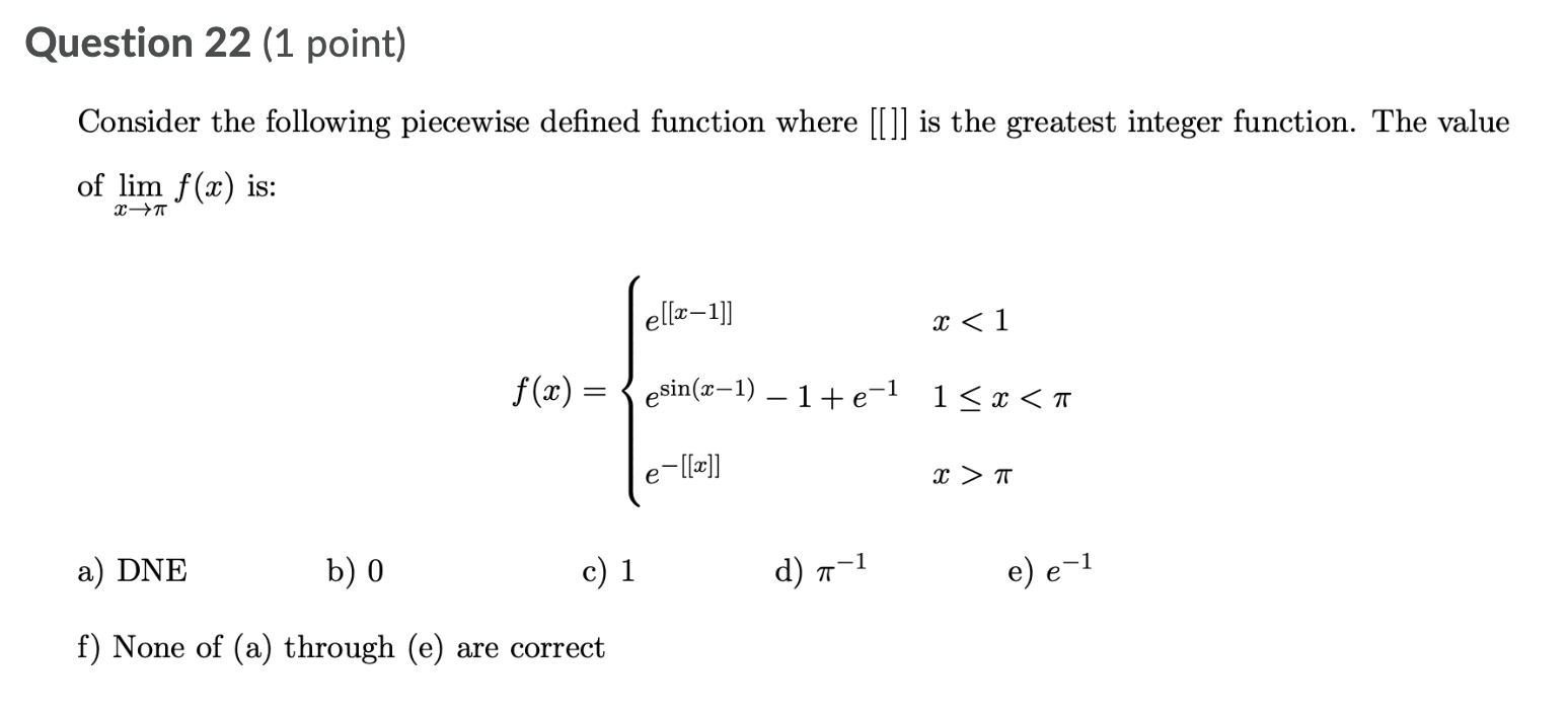 Solved Question 22 (1 point) Consider the following | Chegg.com