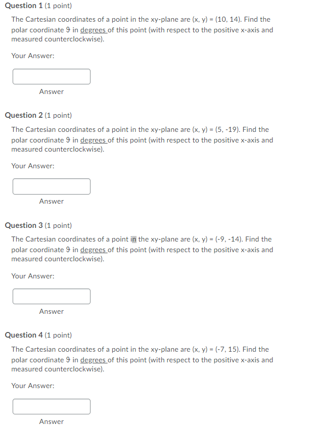 Solved Question 1 (1 point) The Cartesian coordinates of a | Chegg.com