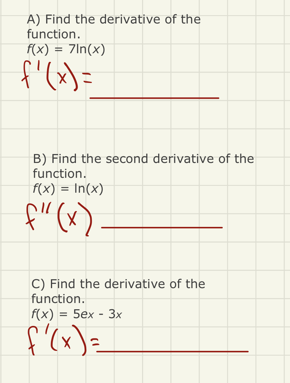 Solved A) Find the derivative of the function. | Chegg.com