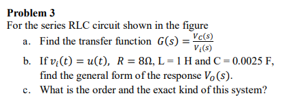 Solved Problem 3 For the series RLC circuit shown in the | Chegg.com