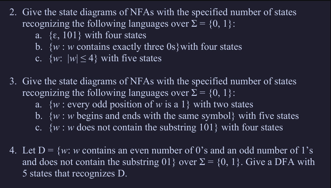 Solved 2. Give The State Diagrams Of NFAs With The Specified | Chegg.com