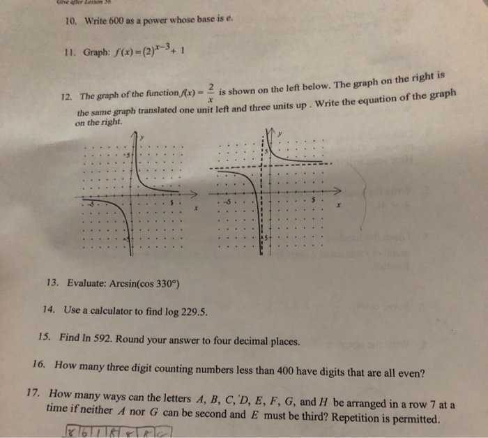 Solved Write 600 as a power whose base is e 10. 1. Graph: | Chegg.com