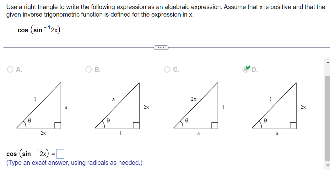 Solved Use a right triangle to write the following | Chegg.com