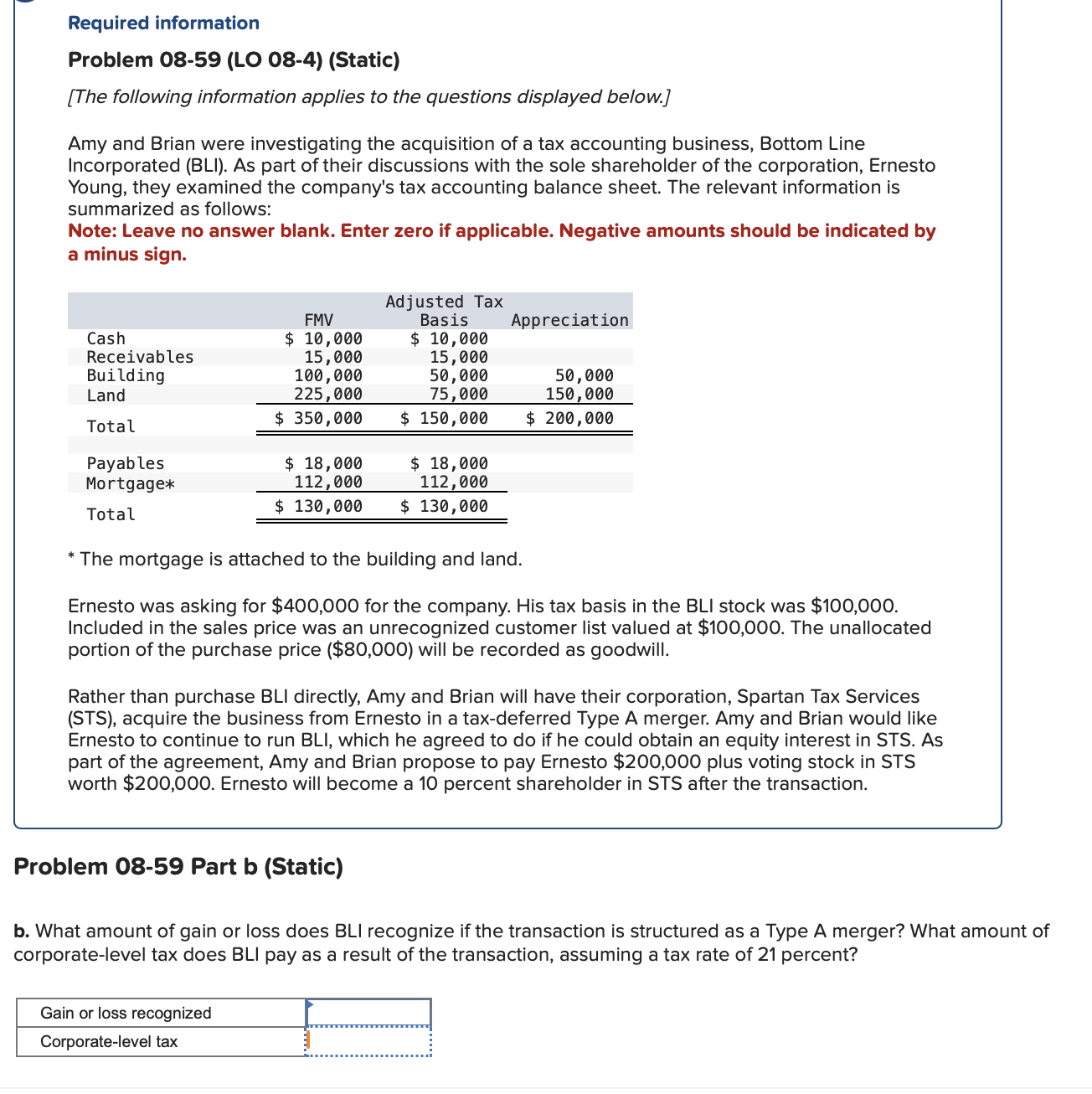 Solved Required InformationProblem 08-59 (LO | Chegg.com