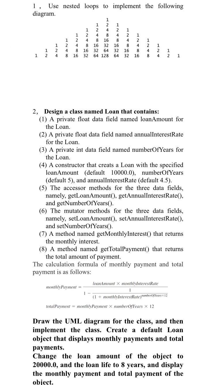 Solved 1, Use nested loops to implement the following | Chegg.com