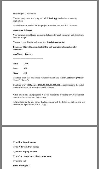 Solved Final Project (100 Points) You are going to write a | Chegg.com