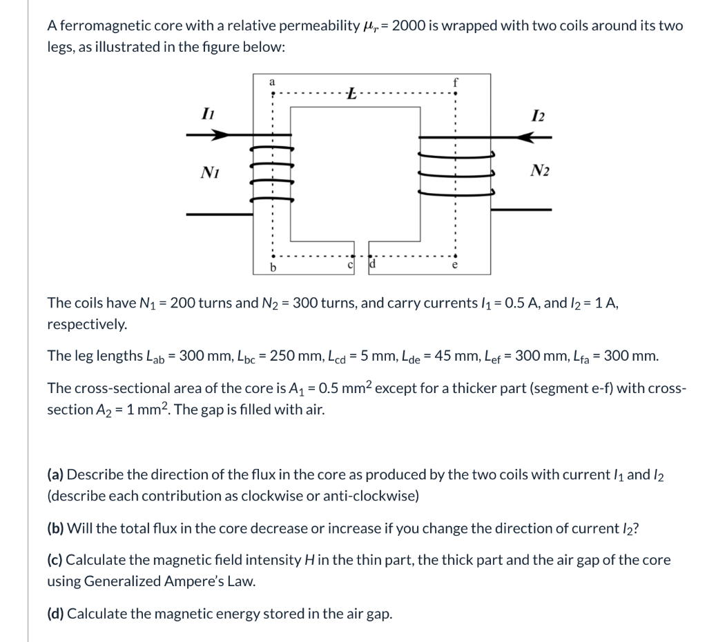 Solved A Ferromagnetic Core With A Relative Permeability Mr Chegg Com