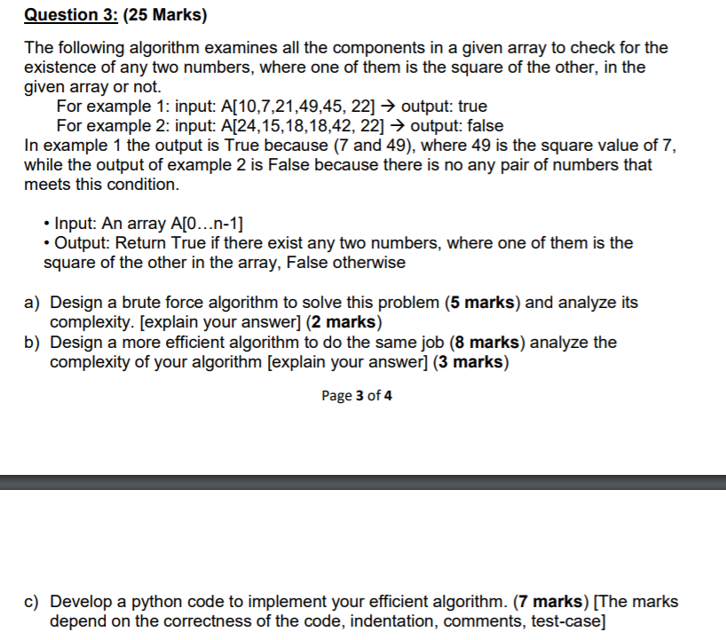 Solved Question 3: (25 Marks) The following algorithm | Chegg.com