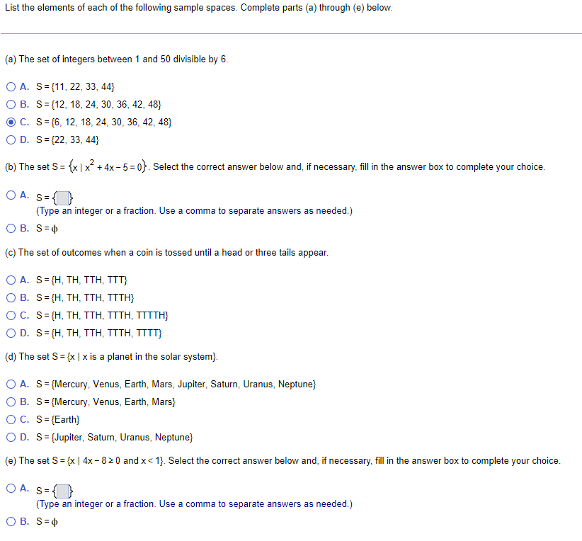 Solved List the elements of each of the following sample | Chegg.com