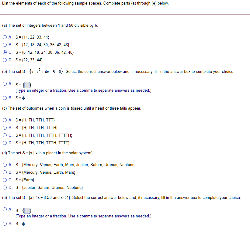 Solved List The Elements Of Each Of The Following Sample | Chegg.com