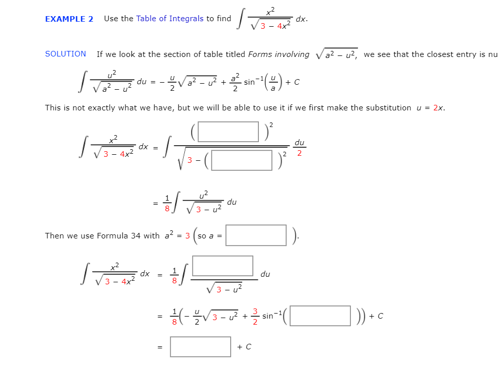 Solved X2 Example 2 Use The Table Of Integrals To Find Tv Chegg Com