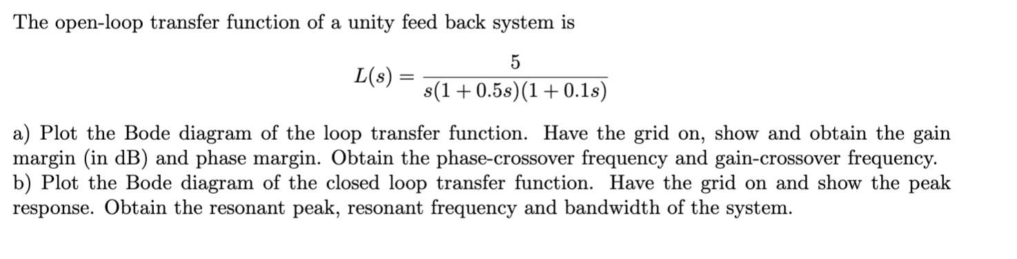 Solved The open-loop transfer function of a unity feed back | Chegg.com