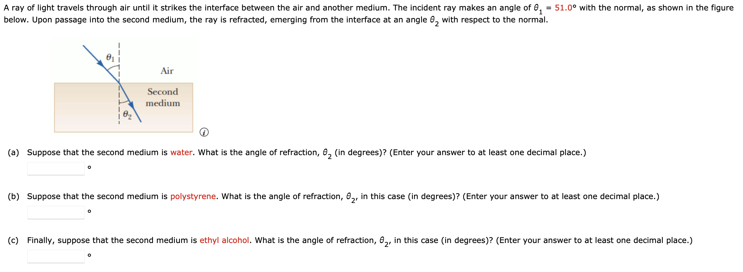 Solved ray of light travels through air until it strikes the | Chegg.com