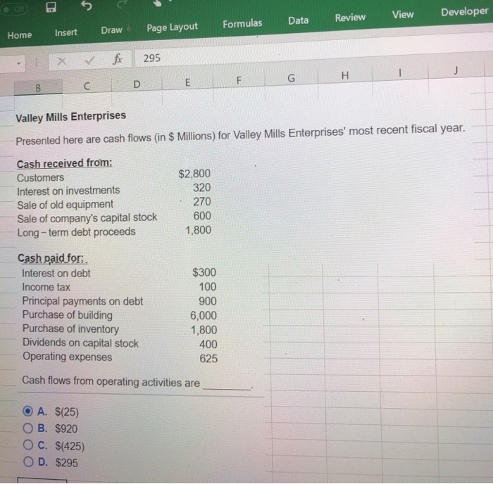 Solved Home Insert Draw Page Layout Formulas Data Review | Chegg.com