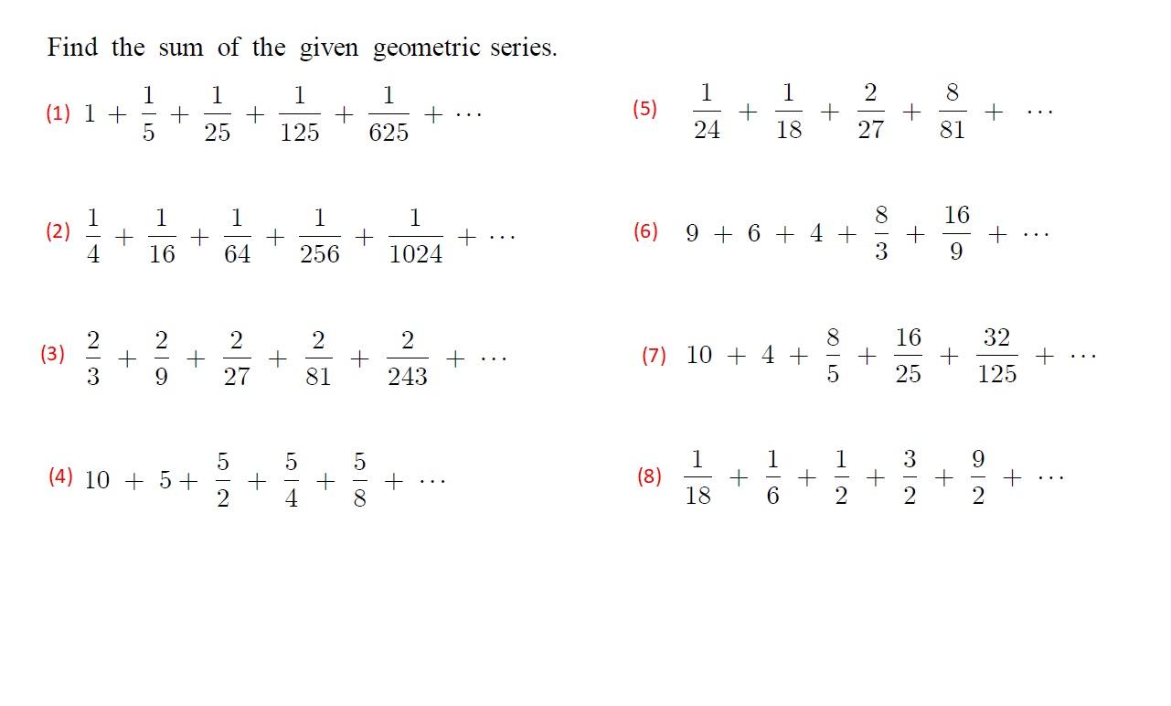 Solved Find the sum of the given geometric series. 1 1 1 1 2