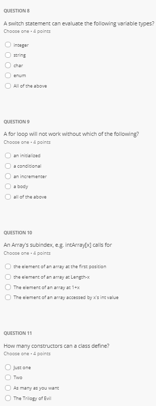 Solved QUESTIONS A switch statement can evaluate the | Chegg.com