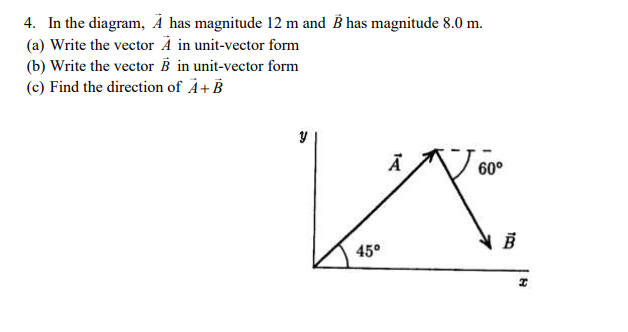 Solved 4. In the diagram, Ä has magnitude 12 m and B has | Chegg.com