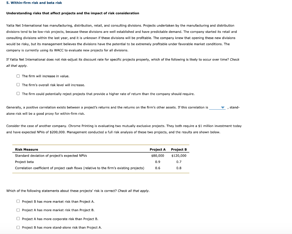 Solved 5. Within-firm Risk And Beta Risk Understanding Risks | Chegg.com