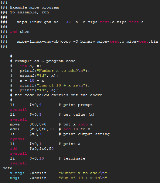 Example mips program ### To assemble, run | Chegg.com