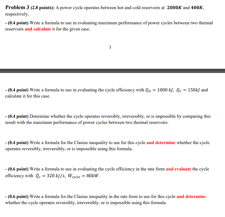 Solved Problem 3 (2.8 points): A power cycle operates | Chegg.com