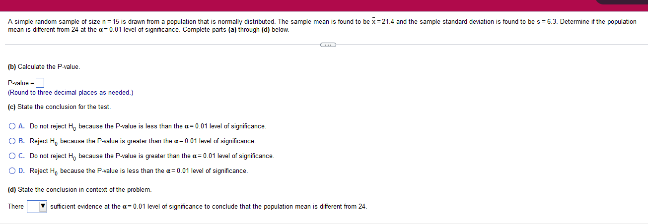 Solved A simple random sample of size n = 15 is drawn from a | Chegg.com