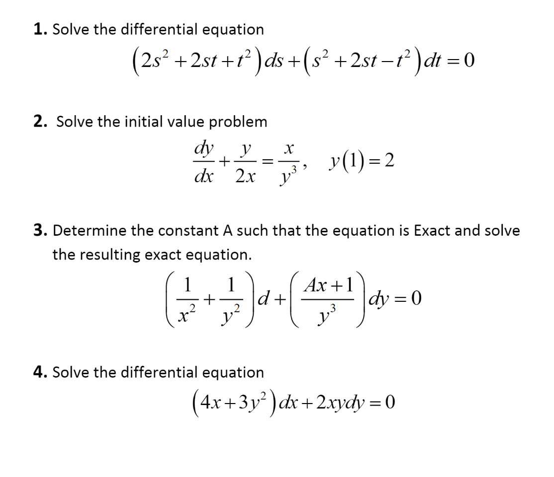 Solved 1. Solve the differential equation (252 +2st+t)ds | Chegg.com