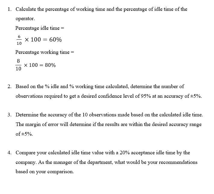 Solved 1. Calculate the percentage of working time and the