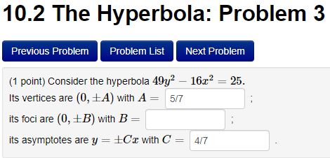 Solved 10.2 The Hyperbola: Problem 3 Previous Problem | Chegg.com