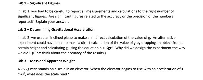 Solved Lab 1 - Significant Figures In Lab 1, You Had To Be | Chegg.com