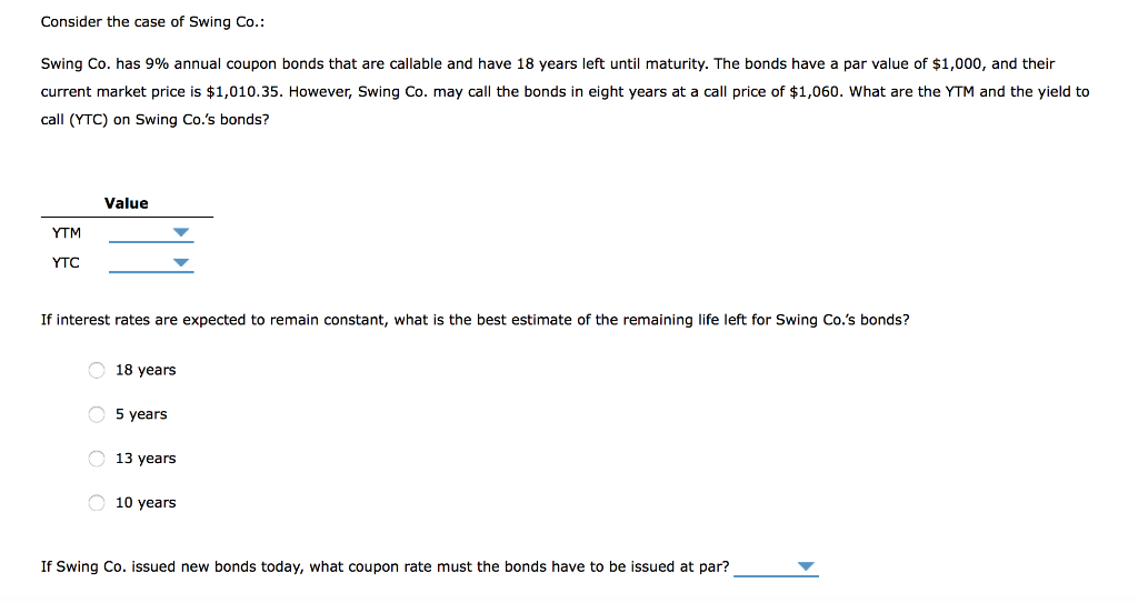 Solved Consider the case of Swing Co. Swing Co. has 9