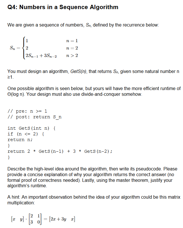 Solved Q4: Numbers in a Sequence Algorithm We are given a | Chegg.com