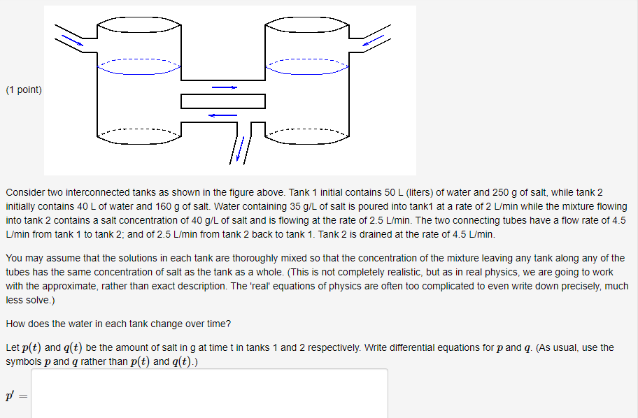 Interconnected Tanks Solved (1 point) Consider two interconnected tanks as shown | Chegg.com