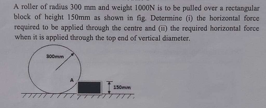 Solved A roller of radius 300 mm and weight 1000 N is to be | Chegg.com