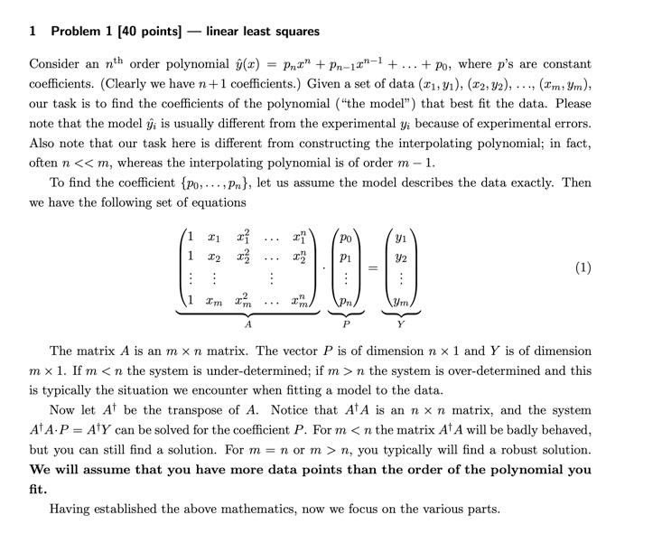 Solved 1 Problem 1 [40 points] - linear least squares | Chegg.com