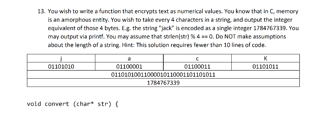 Solved 13. You wish to write a function that encrypts text | Chegg.com