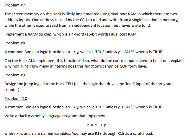 Hack Computer Screen Memory Solved Problem \#7The screen memory on the Hack is likely | Chegg.com