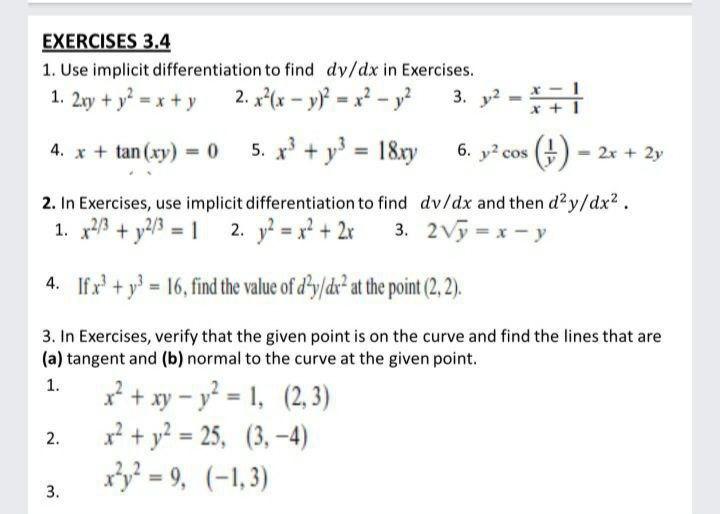 Solved Exercises 3 4 1 Use Implicit Differentiation To Find Chegg Com