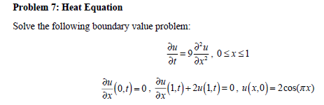 Solved Problem 7: Heat Equation Solve the following boundary | Chegg.com