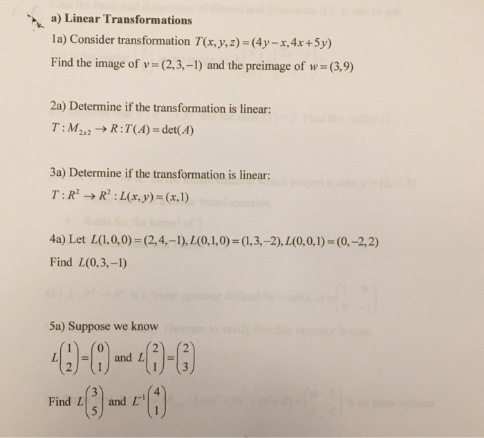Solved ½ a) Linea r Transformations a) Consider | Chegg.com