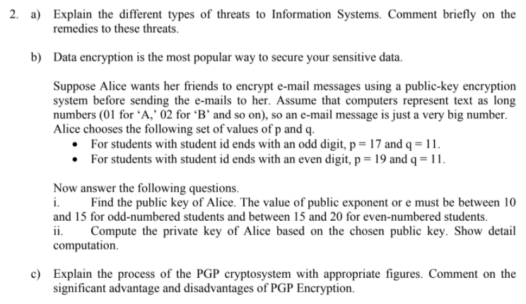 2. A) Explain The Different Types Of Threats To | Chegg.com