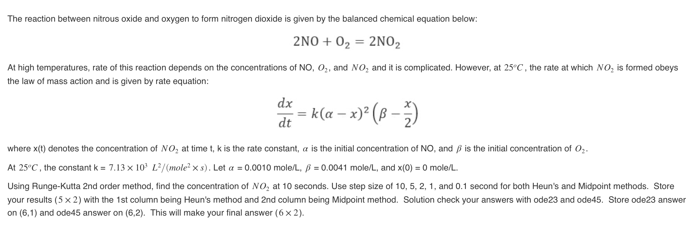 Solved 2NO+O2=2NO2 At high temperatures, rate of this | Chegg.com