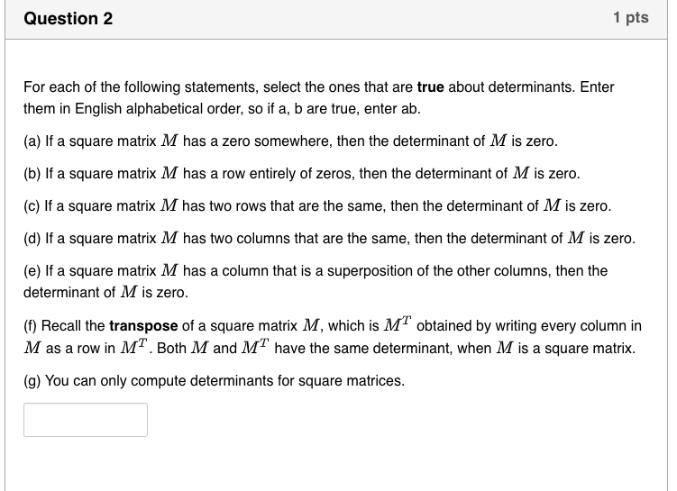Solved For each of the following statements, select the ones | Chegg.com